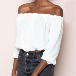 Brandy Melville Maura White Off Shoulder Peasant Boho Top Blouse, Made in Italy